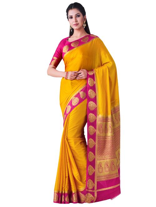contrast mysore silk saree with blouse - 16275566 - Very Small Image - 1