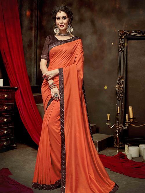 solid bordered saree with blouse - 16276145 - Very Small Image - 1