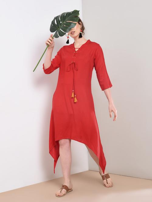 solid asymmetric ethnic dress - 16276517 - Very Small Image - 1
