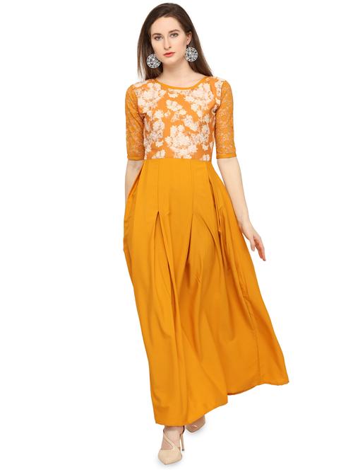 lace sleeved pleated maxi dress - 16276943 - Very Small Image - 1