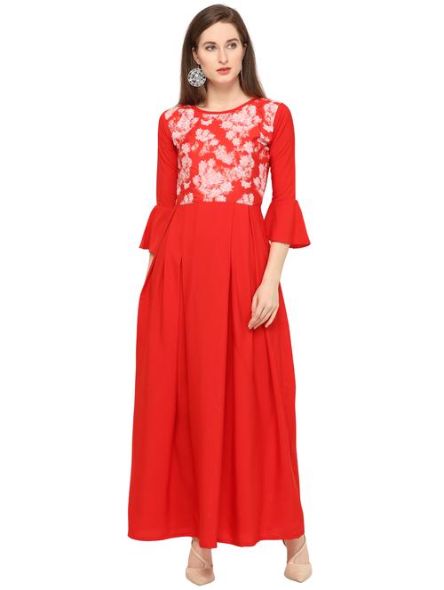 flute sleeved floral pleated maxi dress - 16276945 - Very Small Image - 1