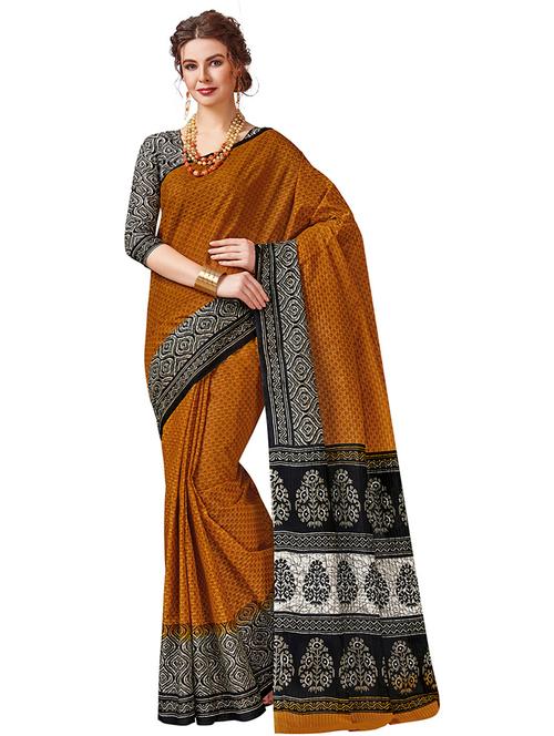 contrast border printed saree with blouse - 16276969 - Very Small Image - 1