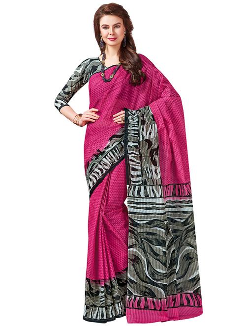 contrast border printed saree with blouse - 16276971 - Very Small Image - 1