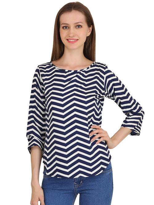 chevron printed round neck top - 16278782 - Very Small Image - 1