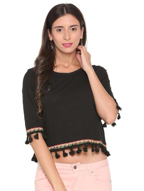 tassels trim jacquard lace top - 16278866 - Very Small Image - 1