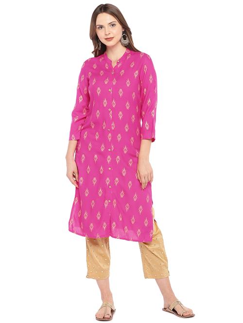 foil printed straight kurta - 16279536 - Very Small Image - 1