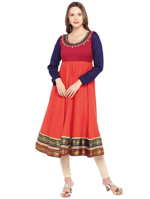 color block embroidered flared kurta - 16279588 - Very Small Image - 1