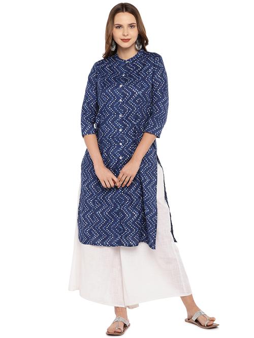 indigo printed straight kurta - 16279601 - Very Small Image - 1