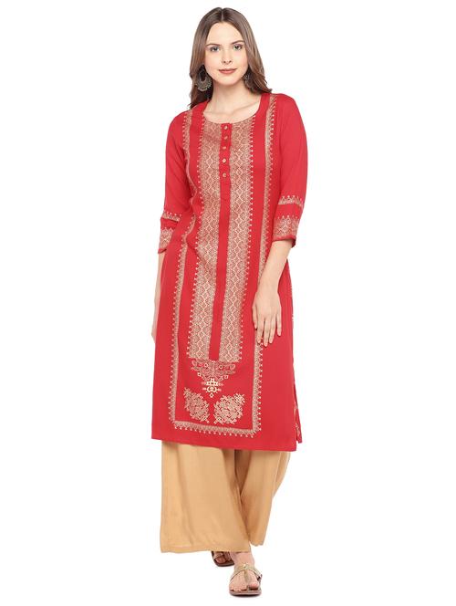 foil printed straight kurta - 16279616 - Very Small Image - 1