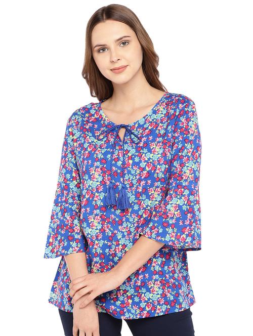 tie up neck floral top - 16279647 - Very Small Image - 1