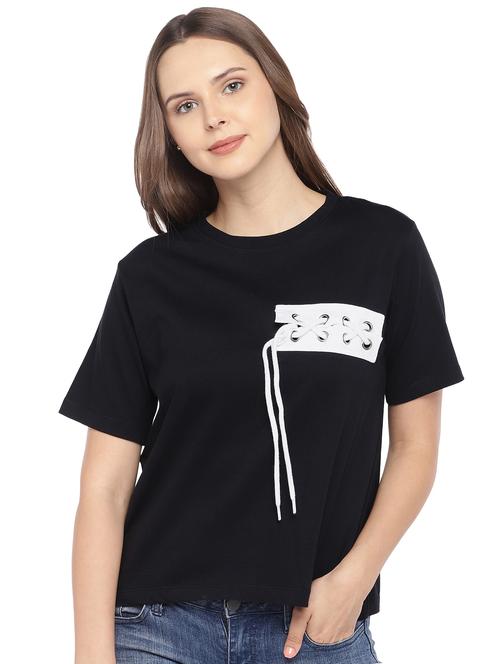 lace up detail short sleeved top - 16279678 - Very Small Image - 1