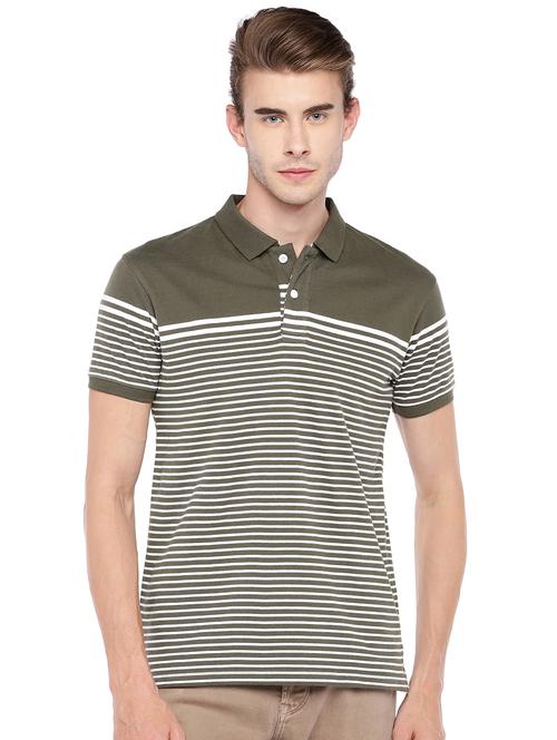 olive green striped polo t-shirt - 16279748 - Very Small Image - 1