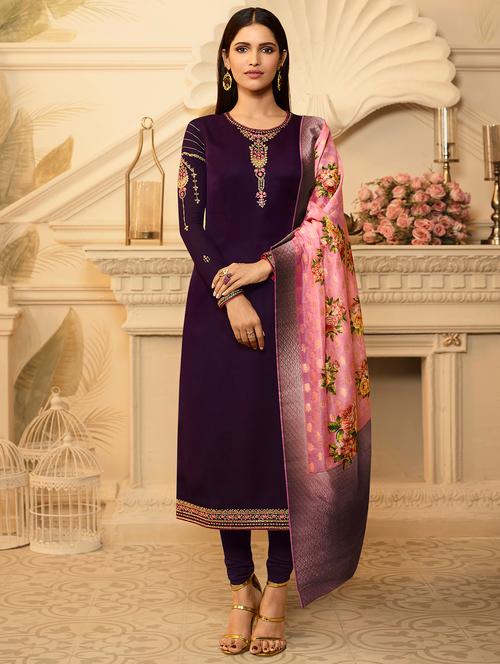 embroidered unstitched churidaar suit - 16279987 - Very Small Image - 1