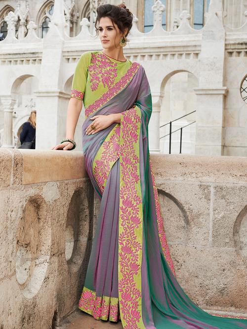 embroidered zari lace border saree with blouse - 16280001 - Very Small Image - 1