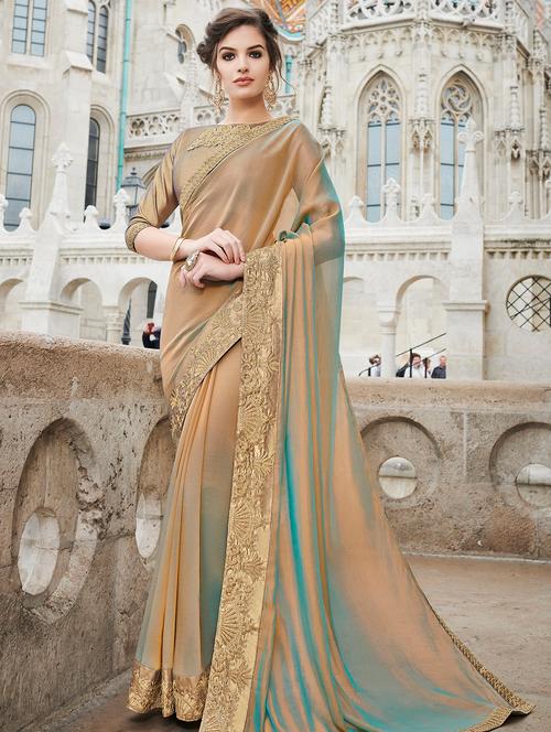 embroidered zari lace border saree with blouse - 16280006 - Very Small Image - 1