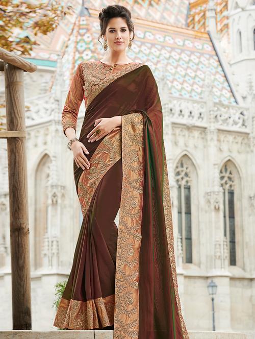 embroidered zari lace border saree with blouse - 16280008 - Very Small Image - 1
