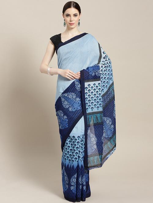 floral printed saree with blouse - 16280534 - Very Small Image - 1