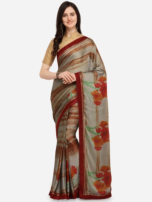 floral printed saree with blouse - 16280547 - Very Small Image - 1