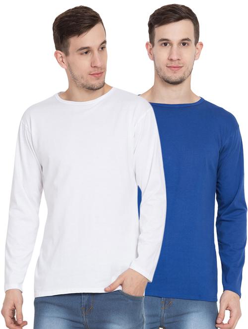 white and blue solid t-shirt combos - 16280919 - Very Small Image - 1