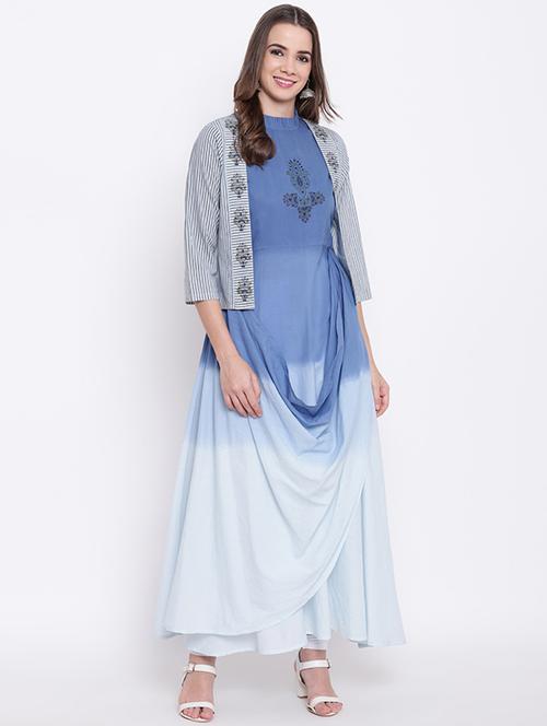 cowl block print a-line kurta - 16280982 - Very Small Image - 1
