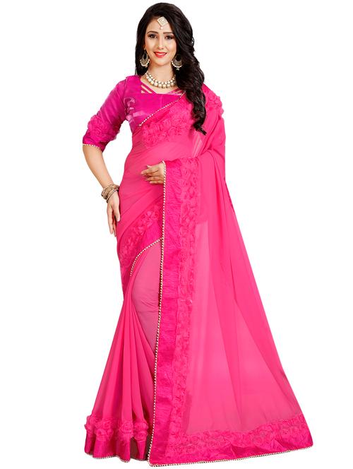 floral pearl lace border saree with blouse - 16281638 - Very Small Image - 1