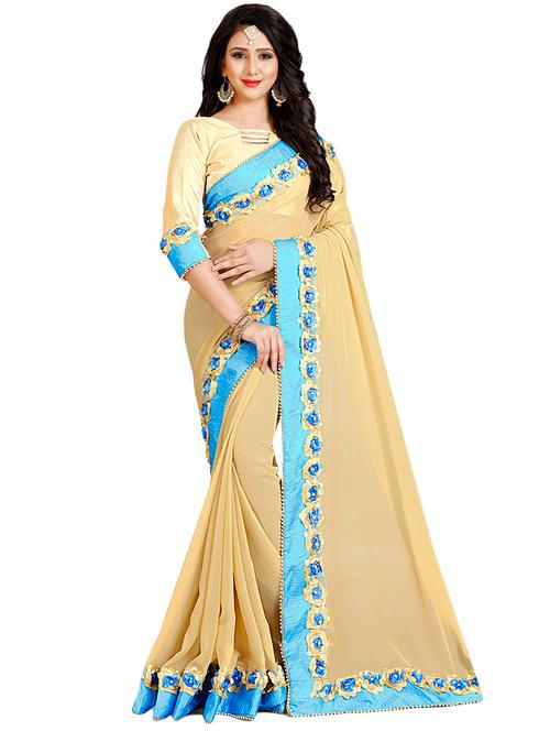 floral pearl lace border saree with blouse - 16281641 - Very Small Image - 1