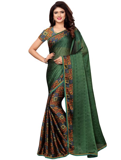 half & half printed saree with blouse - 16281965 - Very Small Image - 1