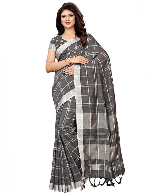 contrast checkered woven saree with blouse - 16281984 - Very Small Image - 1