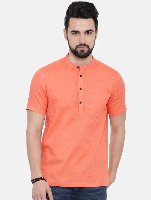 orange solid short kurta - 16282589 - Very Small Image - 1