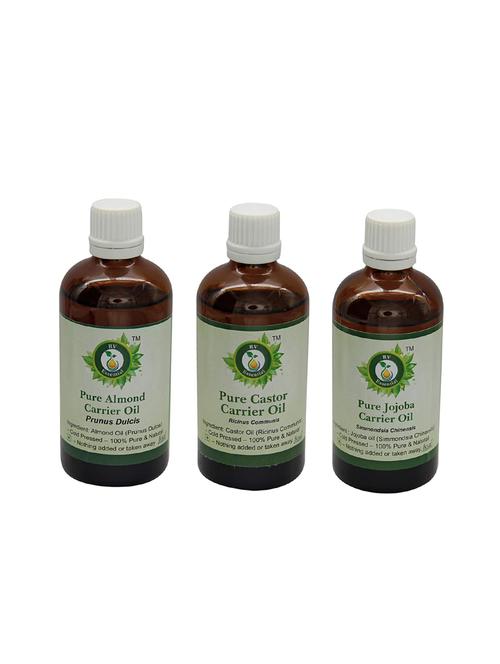 r v essential almond (50ml) with castor (50ml) and jojoba (50ml) carrier oil- 100% pure & natural cold pressed - 16284151 - Very Small Image - 1