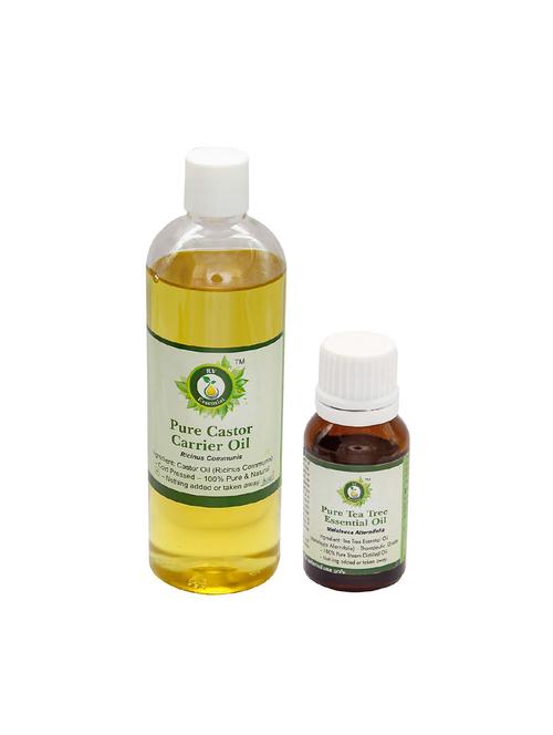 r v essential castor carrier oil (200ml) and tea tree essential oil (30ml)- 100% pure & natural - 16284285 - Very Small Image - 1