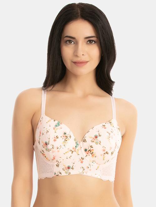 lace panel floral t-shirt bra - 16285811 - Very Small Image - 1