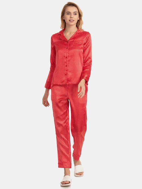 lapel neck striped nightwear set - 16286373 - Very Small Image - 1