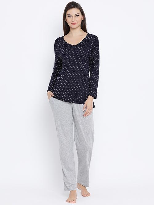 v-neck top and pajama set - 16287086 - Very Small Image - 1