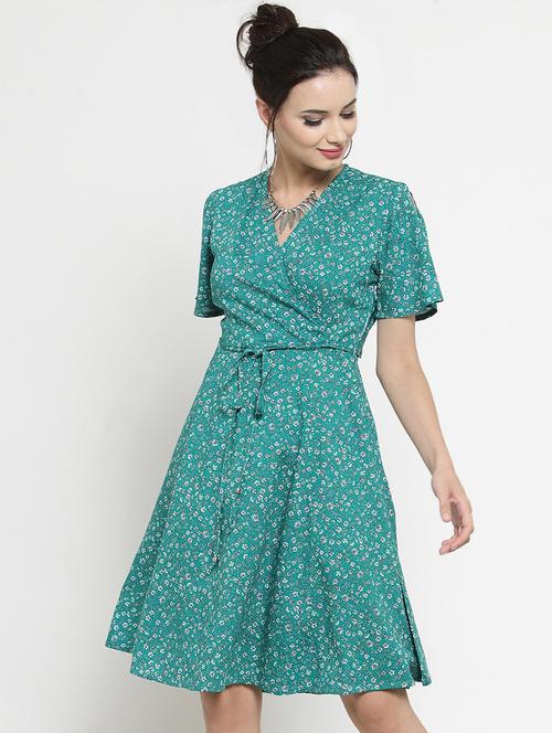 tie front floral a line dress - 16287103 - Very Small Image - 1
