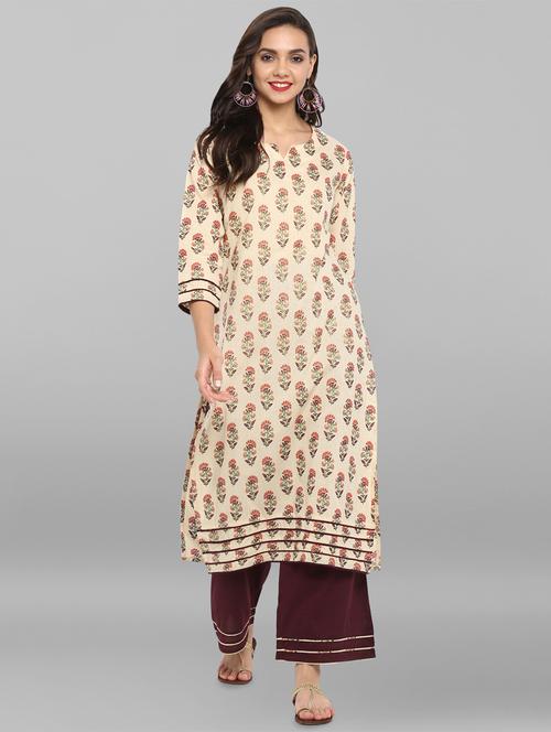 floral printed kurta with palazzo set - 16287535 - Very Small Image - 1