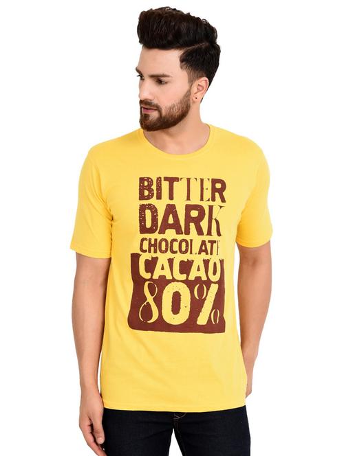 yellow typographic front print t-shirt - 16287651 - Very Small Image - 1