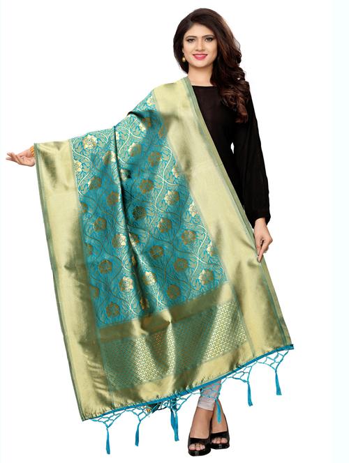 turquoise poly silk dupatta - 16287682 - Very Small Image - 1