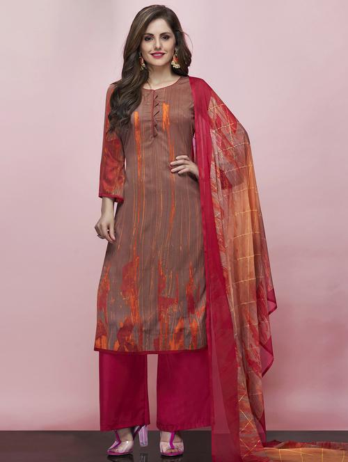 printed palazzo unstitched suit - 16288480 - Very Small Image - 1
