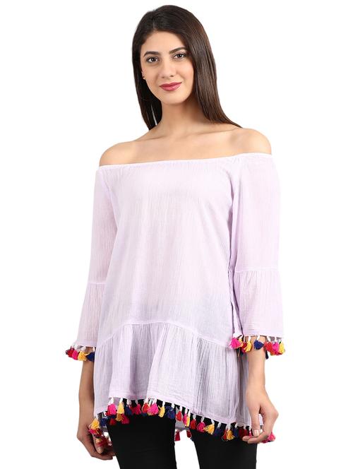 tassel detail off shoulder top - 16288631 - Very Small Image - 1