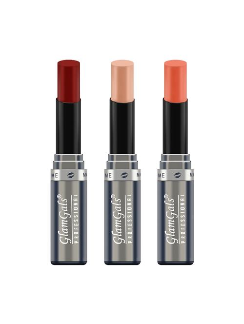 glamgals hollywood-u.s.a creme matte finish lipstick - hot red + nude coffee + sunset combo - 16288900 - Very Small Image - 1