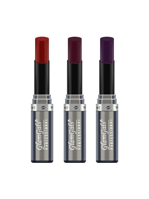 glamgals hollywood-u.s.a creme matte finish lipstick - hot red + brownie + plum combo - 16288903 - Very Small Image - 1