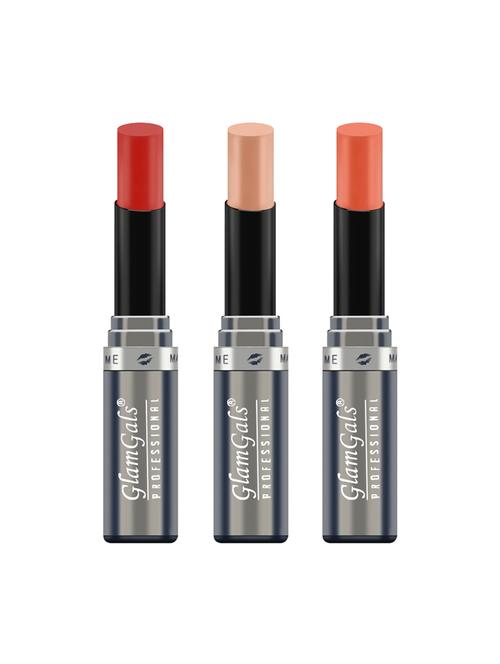 glamgals hollywood-u.s.a creme matte finish lipstick - red queen + nude coffee + sunset combo - 16288904 - Very Small Image - 1
