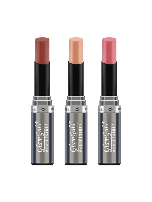 glamgals hollywood-u.s.a creme matte finish lipstick - rose tea + nude coffee + dark coffee combo - 16288906 - Very Small Image - 1