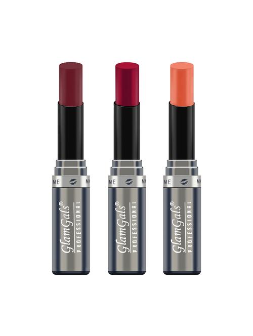 glamgals hollywood-u.s.a creme matte finish lipstick - burgundy + sunset + red fox combo - 16288909 - Very Small Image - 1