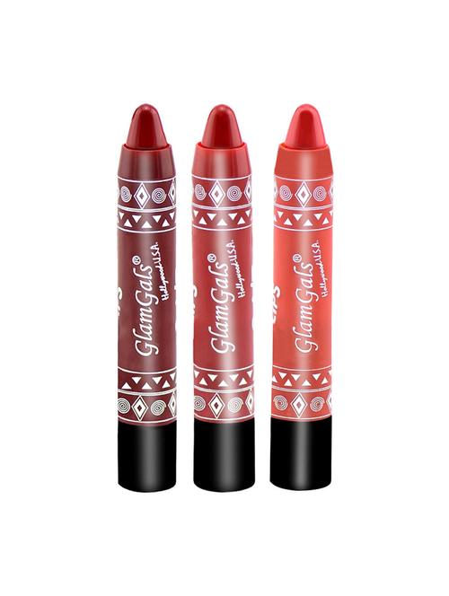 glamgals hollywood-u.s.a 24/7 long lasting moisturising kissproof lipstick - maroon + red + orange combo - 16288935 - Very Small Image - 1
