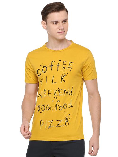 yellow typographic front print t-shirt - 16289321 - Very Small Image - 1