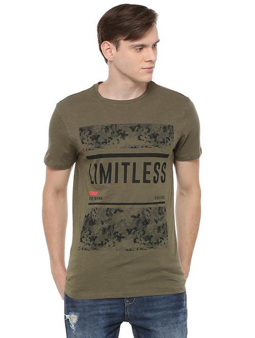 olive green front print tshirt - 16289331 - Very Small Image - 1