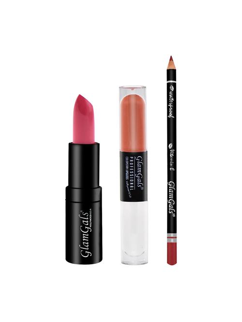 glamgals matte finish kissproof lipstick pinky nude + dual lip gloss+ lip liner combo - 16289357 - Very Small Image - 1