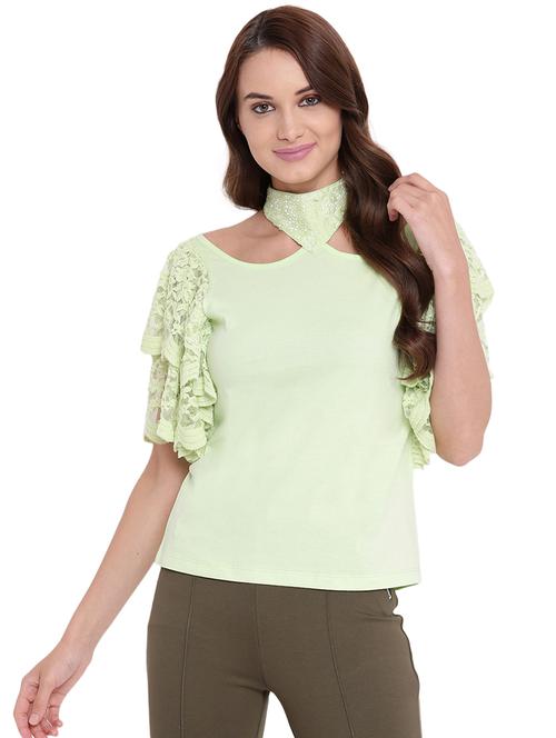 lace sleeved choker neck top - 16291662 - Very Small Image - 1